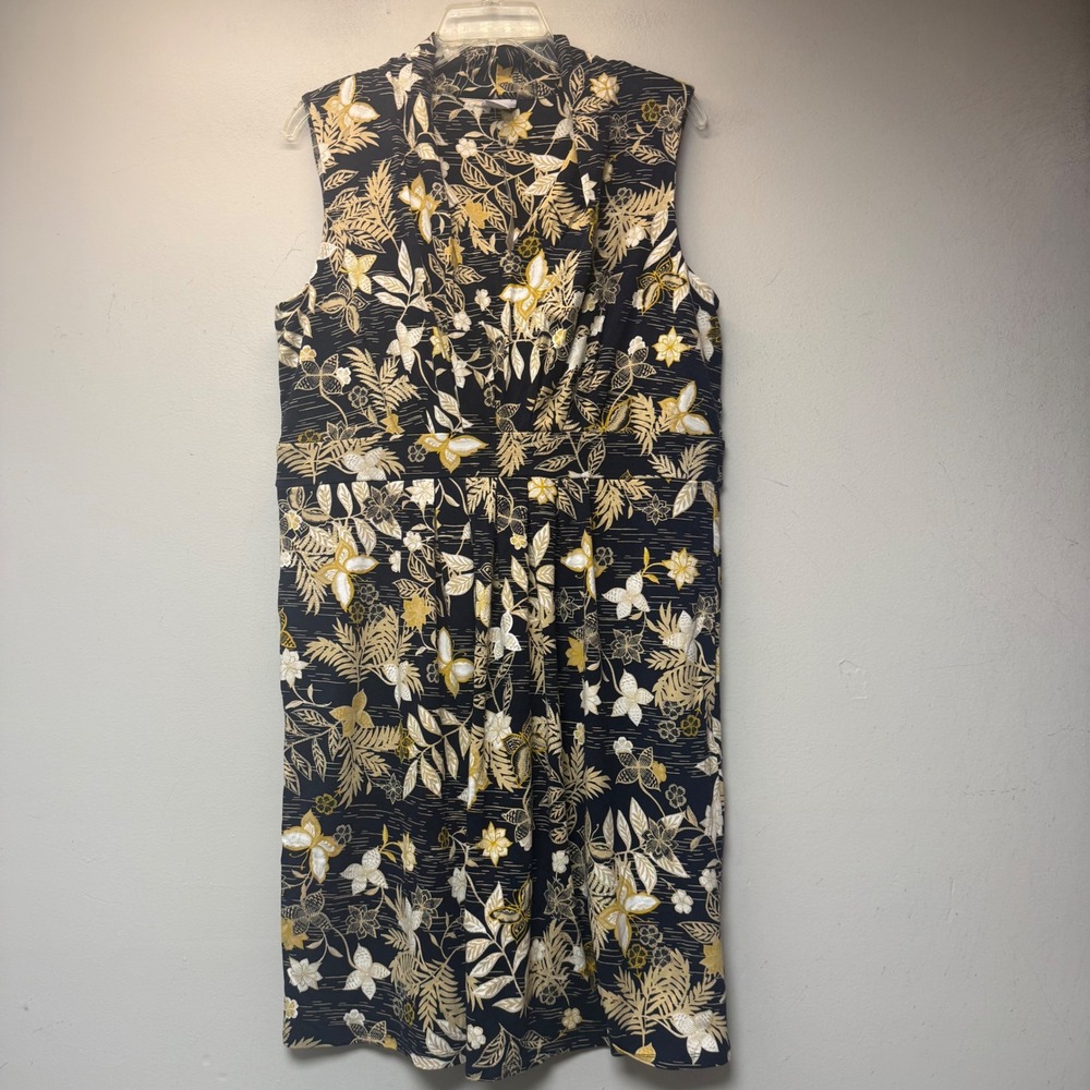 Chico's Classic Pleated Island Dress Women 2 L Navy Floral NWT 570307571